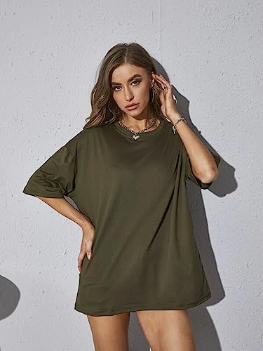 Image of Rigo Back Printed Half Sleeves Round Neck Oversized T-Shirt for Women | Drop Shoulder T-Shirt for Women | Loose Baggy Fit T-Shirt for Women /Girls