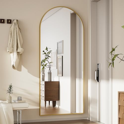 GLSLAND Arched Full Length Mirror - 68" x 24" Floor Mirrors Aluminum Alloy Frame Full Body Mirror for Cloak Room, Bedroom, Living Room,Gold
