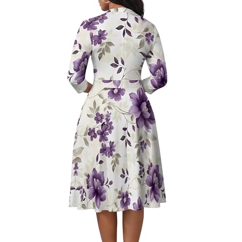 Image of PinkPatty Women's Casual A-line Midi Dresses 3 /4 Sleeve V Neck Fit and Flare Dress with Pockets