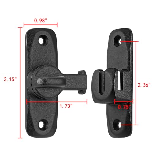 Image of INIRET Matte Black 90 /180 Degree Barn Door Latches, Zinc Alloy Right Angle Gate Lock, Flip Door Latch Hardware, Security Sliding Door Lock for Cabinets, Bathroom, Barn Door