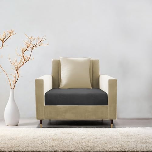 Image of Casaliving Garcia 1 Seater Sofa Set for Living Room (Cream Black Colour) Premium Fabric Sofa