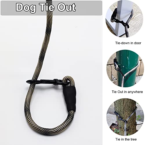 Btinesful Tie-Out Check Cord Long Rope Dog Leash, 12Ft 20Ft 30Ft 50Ft Recall Training Lead Leash- Great For Large Medium Small Dogs Training, Playing, Camping, Or Backyard (30Ft, Beige Black) #TOP4