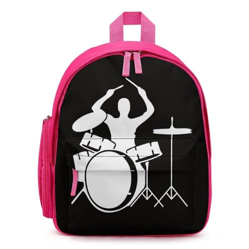 Drummer Backpack Small Book Bag with Side Pocket, Lightweight Durable Backpack, Travel Rucksack, Pink-style