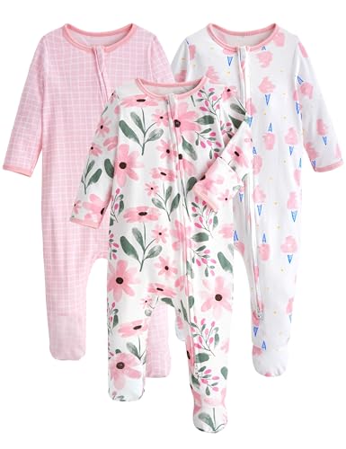 Image of Yoofoss Baby Pajamas 100% Organic Cotton Baby Sleepers for Newborn 0-3 3-6 6-9 Months Boys Girl Clothes 3pcs Footed PJs