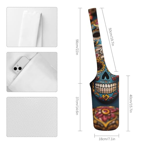 Kleurrijke Sugar Skulls Yoga Mat Bag, Duurzame Canvas Yoga Mat Opbergtas met Waterfles Zak En Bodem Natte Zak, Past Op De Meeste Maat Yogamatten - Afbeelding 3