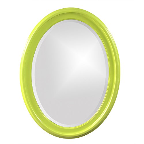 Image of Howard Elliott Collection George Oval Glossy Green Wall Mirror, Oval Bevelled Hanging Wood Framed Vanity Mirrors for Home Decor, Living Room, Bathroom, Bedroom, or Hallway, 25 x 33 Inch