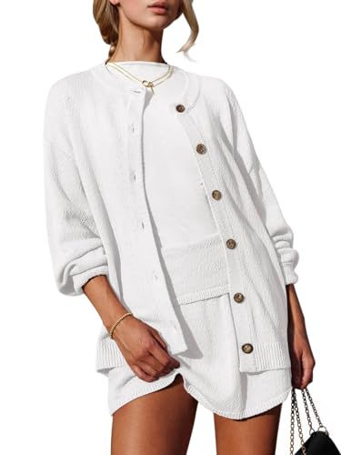 Image of Tankaneo 2 Piece Sweater Sets for Women Long Sleeve Cardigan Outfits Mini Skirts Knit Matching Lounge Set