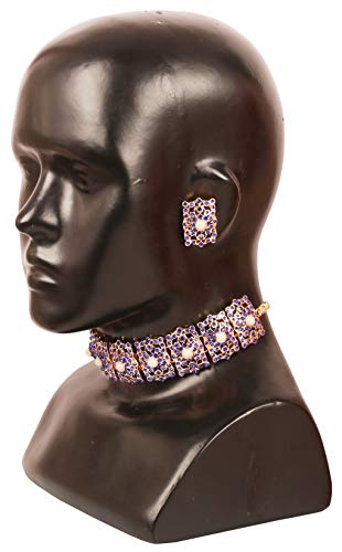 Image of Touchstone Mughal Jali Collection Gold Tone Indian Mughal Bollywood White Diamante Jewelry Choker Set for Women