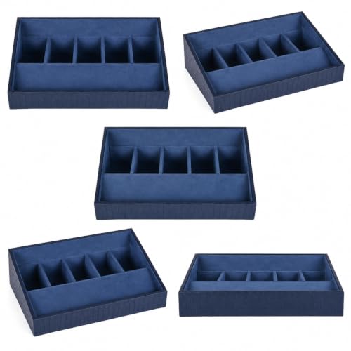 Image of La Trove 5 Slot Belt Organizer Display Tray for Drawer & Wardrobe, Blue | 5 slot tray for belts and buckles, ideal for drawer, wardrobe and closet storage with organized display in blue finish