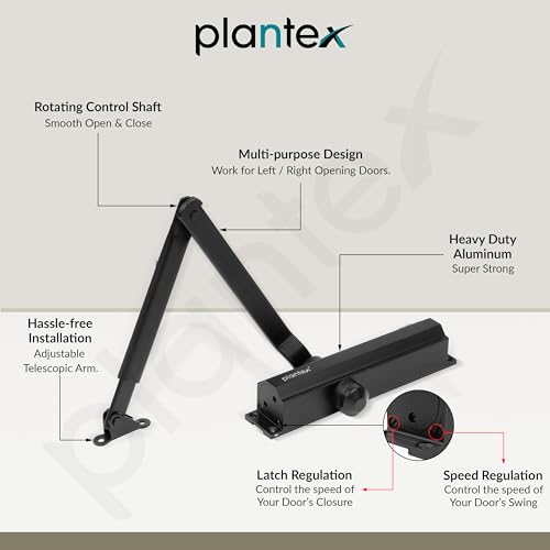 Image of Plantex Door Closer for Wooden Door /Hydraulic Automatic Door Closer /Soft Close Door Closer for Hotel /Home /Office - ISO 9001 Certified (MI-200, Capacity - 55 kg, Black)