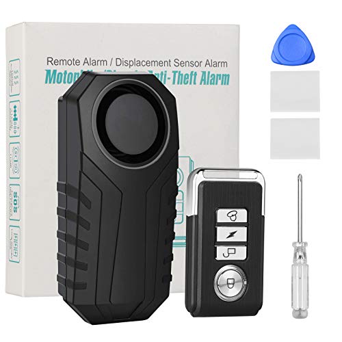 113dB Bike Alarm with Remote, Wireless Anti-Theft Vibration Motorcycle Bicycle Alarm Security Vibration Motion Sensor Alarm Waterproof Security Alarm System Adjustable Volume Super Loud, for Vehicle