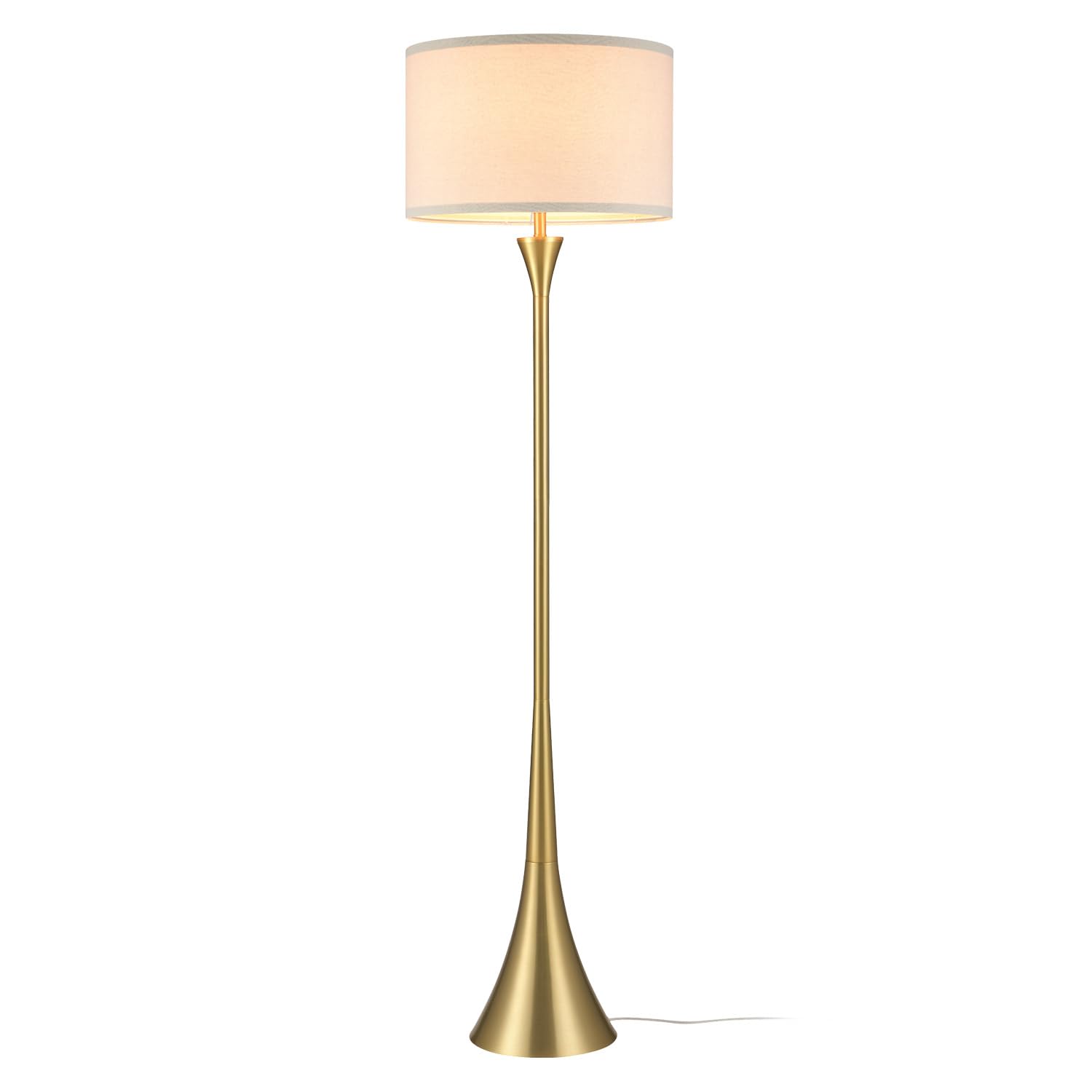 Globe Electric 61000150 60 Floor Lamp Antique Brass Finish Beige Fabric Shade Mid-Century Modern Standing Lamp E26 Base