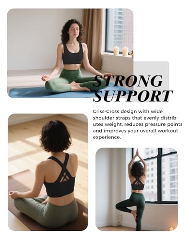 Image of Buauty 2 Packs Sports Bras for Women, High Impact Yoga Workout Bra, High Support Criss-Cross Back Bras for Large Bust, Wireless Padded Athletic Strappy Racerback Sports Bra, Black+Black 2XL