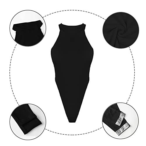 KOEMCY Body Femme Sexy Bodysuit Turtle Neck Jumpsuit Combinaisons Couleur Unie Justaucorps Bodys Combishort Corset Lingerie Moulant Top Haut Shirt (Noir,M) – vue 9