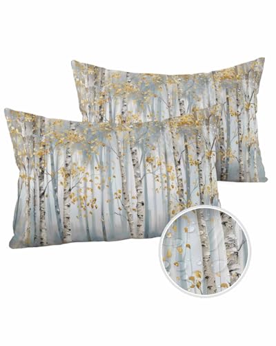 Modern Impressionist Tree Outdoor Pillow Cover 12x20 Inch Cushion Sham Case,Waterproof Decorative Lumbar Throw Pillowcase for Outside Garden Patio Porch Couch Chair Abstract Oil Painting Yellow Gray