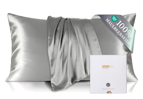 ZIMASILK Kissenbezug aus 100% Seide für Haare und Haut. Doppelseitige 19 Momme Reine Maulbeerseide Kissenhülle mit Reißverschluss, 1 Stück.(40x80 cm, Silber-Grau)