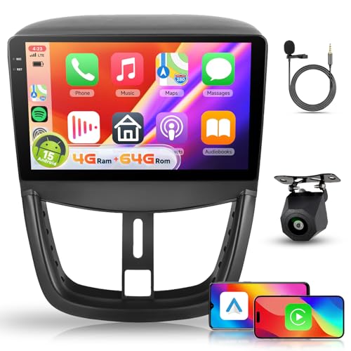 【4+64G】 Hodozzy Carplay Autoradio pour Peugeot 207 2005-2015, 9 Pouces Ecran in-Cell Android Autoradio avec Bluetooth 5.0/Android...