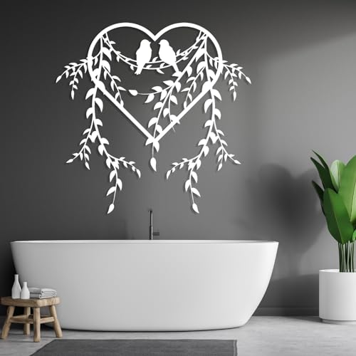 Décoration murale en métal cadeau d'amour motif cœur et oiseaux romantiques