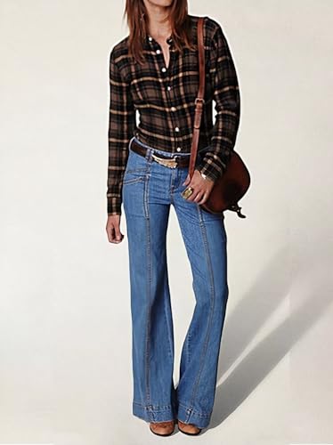 Flamingals Women's Tall Jeans Low Rise Flare Jeans Seam Front Baggy Jeans4