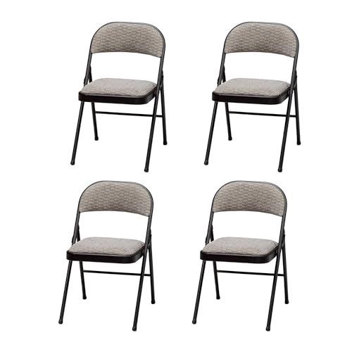 Sudden Comfort Deluxe Portable Padded Foldable Chairs, Lightweight and Cushioned Metal Fabric Folding Chair, Black - Compact and Collapsible Furniture for Indoor and Outdoor Use (Set of 4)