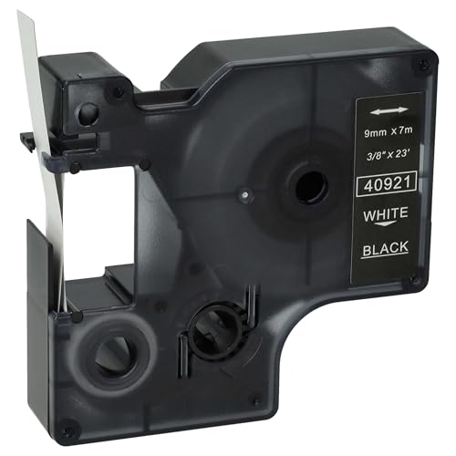 vhbw Schriftband-Kassette kompatibel mit Dymo 5000, 2000, 5500, 1000+, 1000, 4500, 3500 Etiketten-Drucker 7m x 9mm Weiß auf Schwarz