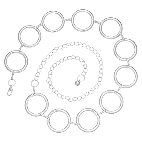 Metal Chain Belt Round Alloy Belt Gold Silver Big Ring Long Tassel Waistband(silver)