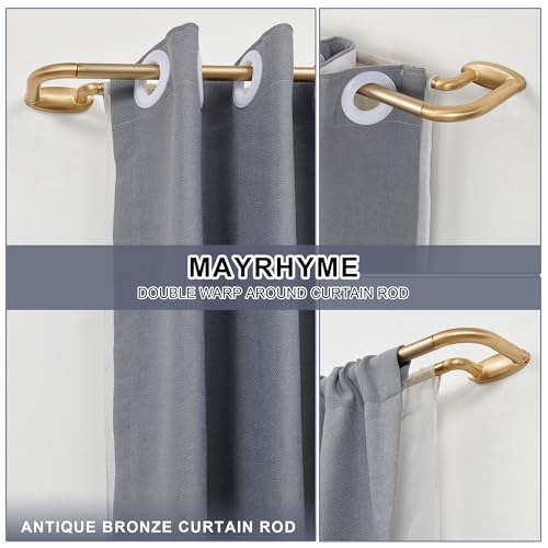 Double Curtain Rods Warm Gold,Room Darkening Drapery Rod for 48-84 Inches,Adjustable 3/4 Inches Front and 5/8 Inches Back Quality Metal Rod for Window,Wrap Around Design by Mayrhyme - Image 2