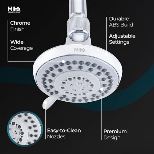 Image of Mila Flo Multi-Function Overhead Shower Head | 5-Function Rain Massage Mist Bubble Mixed Spray | Chrome Finish Round Showerhead for Wall Mount | Durable ABS Body, Easy Install | Bathroom Fitting