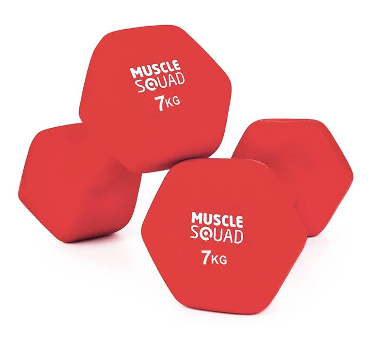 MuscleSquad Neoprene Dumbbells, 1kg–10kg Hand Weights, Soft Grip Anti-Slip, Dumbbell Set for Home Workouts, Pilates, Toning & Strength Training