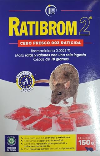 Peyca Ratibrom 2 isca fresca vermelha 150 g, Impex. Raticida para ratos e ratos. Resistente ao calor e à humidade. Eficaz com apenas uma entrada. Pronto a usar.