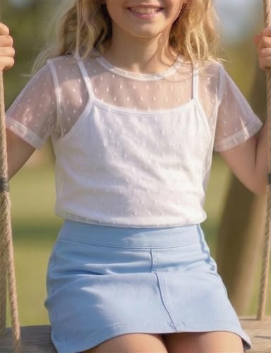 Image of Noomelfish Girls Lace Short Sleeve Layering Tops Sheer Mesh Tee Shirts Blouse (5-12 Years)