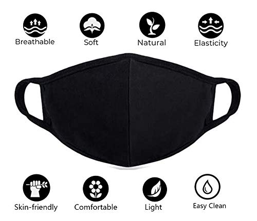 8 Pack Organic Cotton Face Cover Washable and Reusable - Black Travel Face Mask, Mouth Protection Cloth Masks with Nose Bridge Wire - Soft Fabric for Women Men Outdoor - Image 3