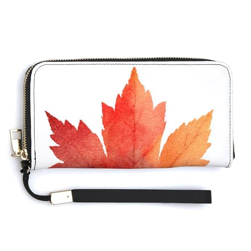 Maple Leaf Simple Minimalistic PU Leather Clutch Long Bifold Wallet, Coin Purse Credit Pass Case, Durable Card-Holder Money Storage for Women Men
