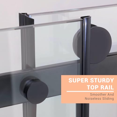 Image of Modern 60 inch w x 76 inch h (10Mm) Frameless Double Sliding Shower Door, Tempered Glass Shower Doors, Easy Installation for Walk-in Showers, Black Square Tube Black