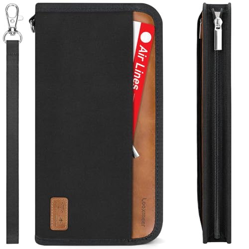 Looxmeer Travel Wallet, Family Passport Holder, RFID Blocking Travel Accessories Document Organiser for Tickets, Cards, Cash, Pen, Key, Waterproof Cover Holiday Essentials Case for Man & Woman