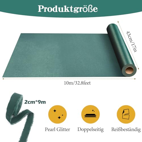 Dunkelgrünfarbenes Doppelseitiges Geschenkpapier - 43 cm x 10 m Dunkelgrün mattes Geschenkpapier, einfarbiges Perlglanzpapier, für Hochzeits Geburtstags Babyparty Party Festivalgeschenk dekorationen