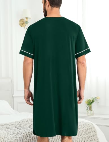 Image of SWOMOG Mens Nightgown Short Sleeve Lounge, Sleep Henley Shirt Pajama Big & Tall Nightshirt Comfy Nightwear M-3XL