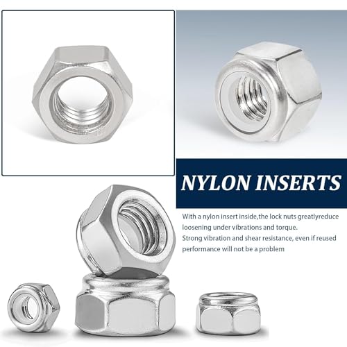 Meehua CBI0010058 175Pcs 9 Sizes Lock Nut Assortment Kit,316 Stainless Steel Metric Hex Nylon Insert Locknuts Set thumb #3