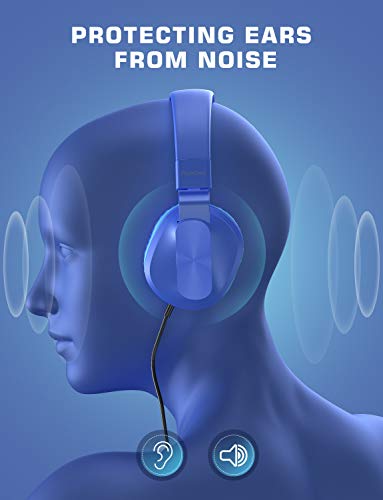 PeohZarr Headphones for Kids Students Girls Boys Teens Adults, Wired Headphones with Microphone, Folding Stereo Kids Headphones for Smartphone Tablet Laptop Computer Kindle MP3/4-Blue/Teal
