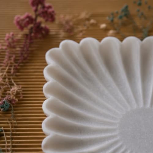 Image of Marble Urli Bowl for Decoration | Big Potpourri Decorative Bowls in Home decor | Large White Floating Flower Plates of Stone | Small Shape puja Item | (12 inch, Eye Scallop)