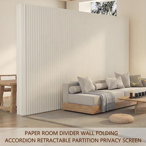 Portable Paper Room Divider - 4x1.8m Folding Privacy Wall Partitions for Home, Office, Studio & Exhibits - Freestanding Indoor Space Separator - White Color