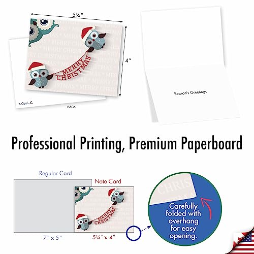 Image of The Best Card Company - 10 Holiday Note Cards for Christmas - Festive Bulk Assortment, Boxed Notecards with Envelopes (4 x 5.12 Inch) - Happy Owlidays M2947