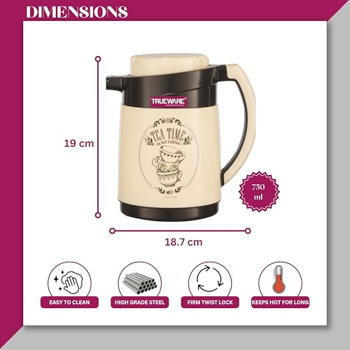 Image of Trueware Ruff Tuff 800 Insulated Flask - 750 Ml | Insulated Tea Pot Kettle Thermos Water Jug | Hot & Cold | Food Grade Plastic | Lightweight BPA-Free | Wide Mouth Design | Ideal for Office, Travel