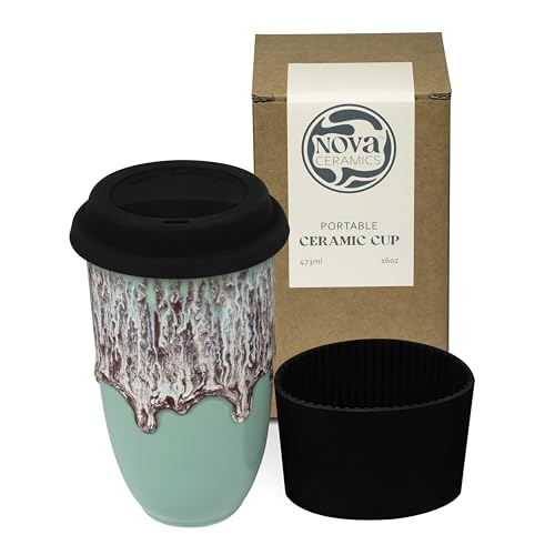 NOVA CERAMICS Travel Mug On the Go Coffee Tumbler Microwave & Dishwasher Safe Green Tumbler - Gifts For Women Men Him Her 16oz Nebula