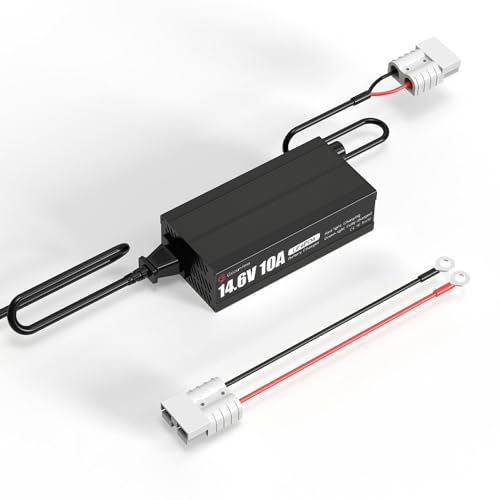 14.6V 10A Lithium Battery Charger, AC-DC Fast Charging 10 Amp Lifepo4 Battery Charger with Anderson Connector LED Indicator, 4 Safety Protections, for 12V Lithium Iron Phosphate Rechargeable Batteries