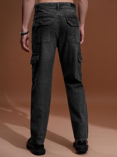 Image of Highlander Men Men's Relaxed-Fit Cargo Pocket Jeans | Clean Look | Cotton Comfort | Utility Style| Cargo Jeans for Man