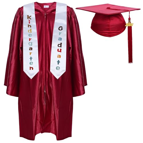 Newrara Kindergarten Graduation Cap and Gown Stole Package for Kids (Maroon, 30)
