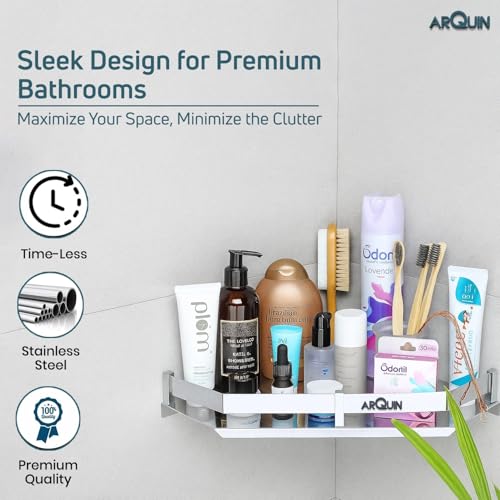 Image of ARQUIN Corner Shelf for Bathroom Wall 12x12 Inch 304 Stainless Steel Corner Shelf for Kitchen Bathroom Shelf and Rack Wall Mounted Storage Corner Stand Diamond Shape Storage Rack for Toiletries