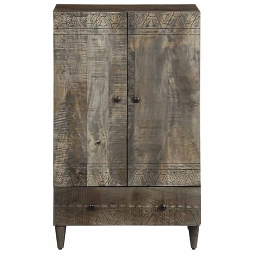 Cómoda rústica tallada a mano de madera maciza de mango en negro y gris 4