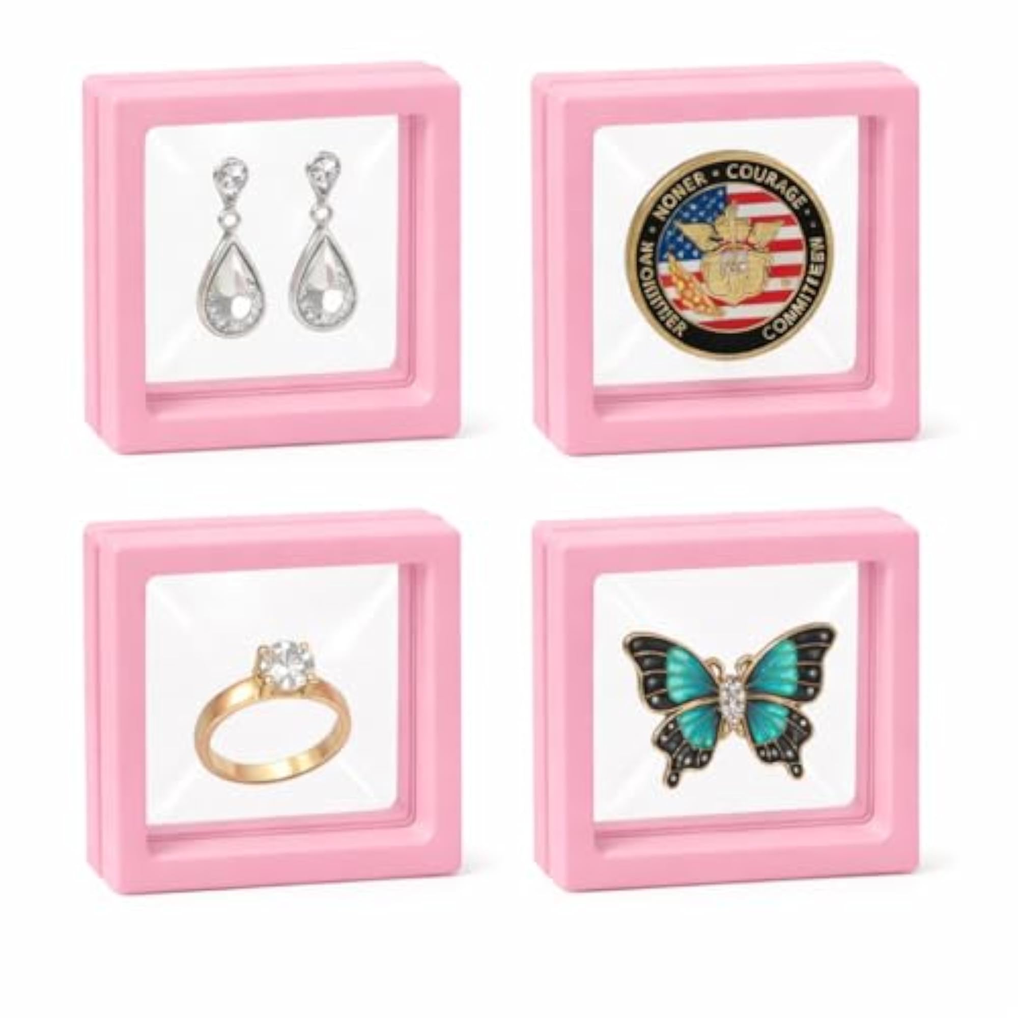 Set of 4 Floating Jewellery Storage Boxes in Premium Pink